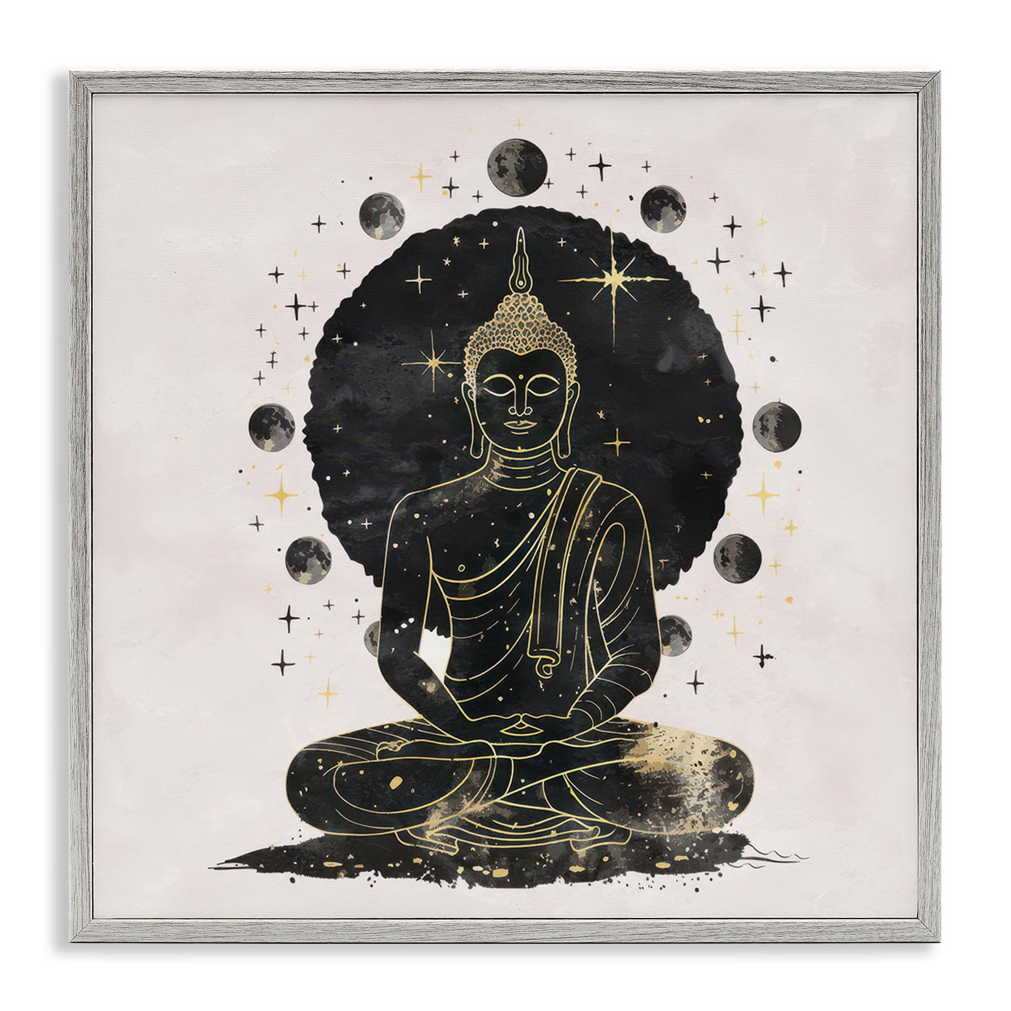 Stupell Industries Gilded Sitting Buddha Religious & Spiritual Painting Gray Framed Art Print Wall Art, 12 x 12