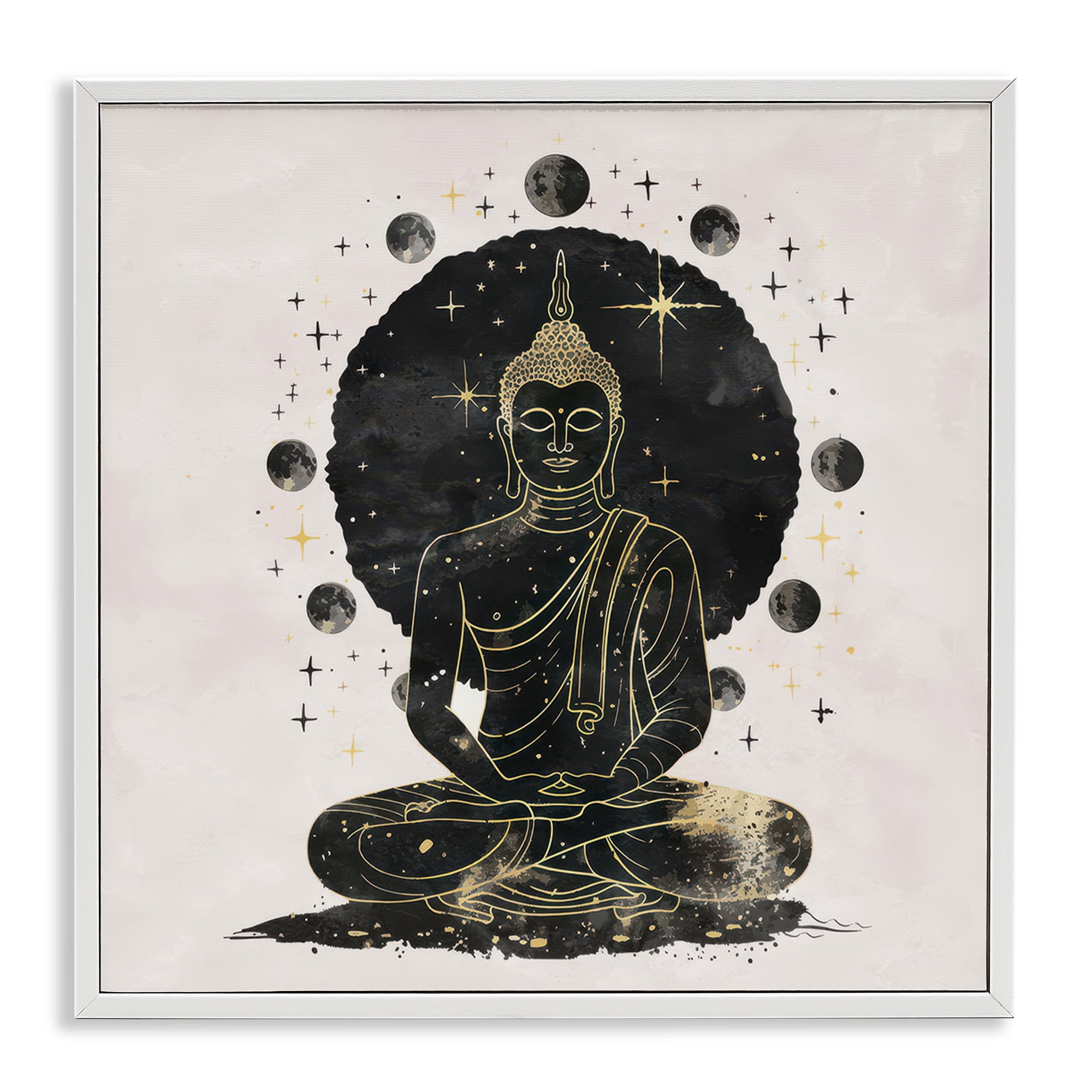 Stupell Industries Gilded Sitting Buddha Religious & Spiritual Painting White Framed Art Print Wall Art, 24 x 24