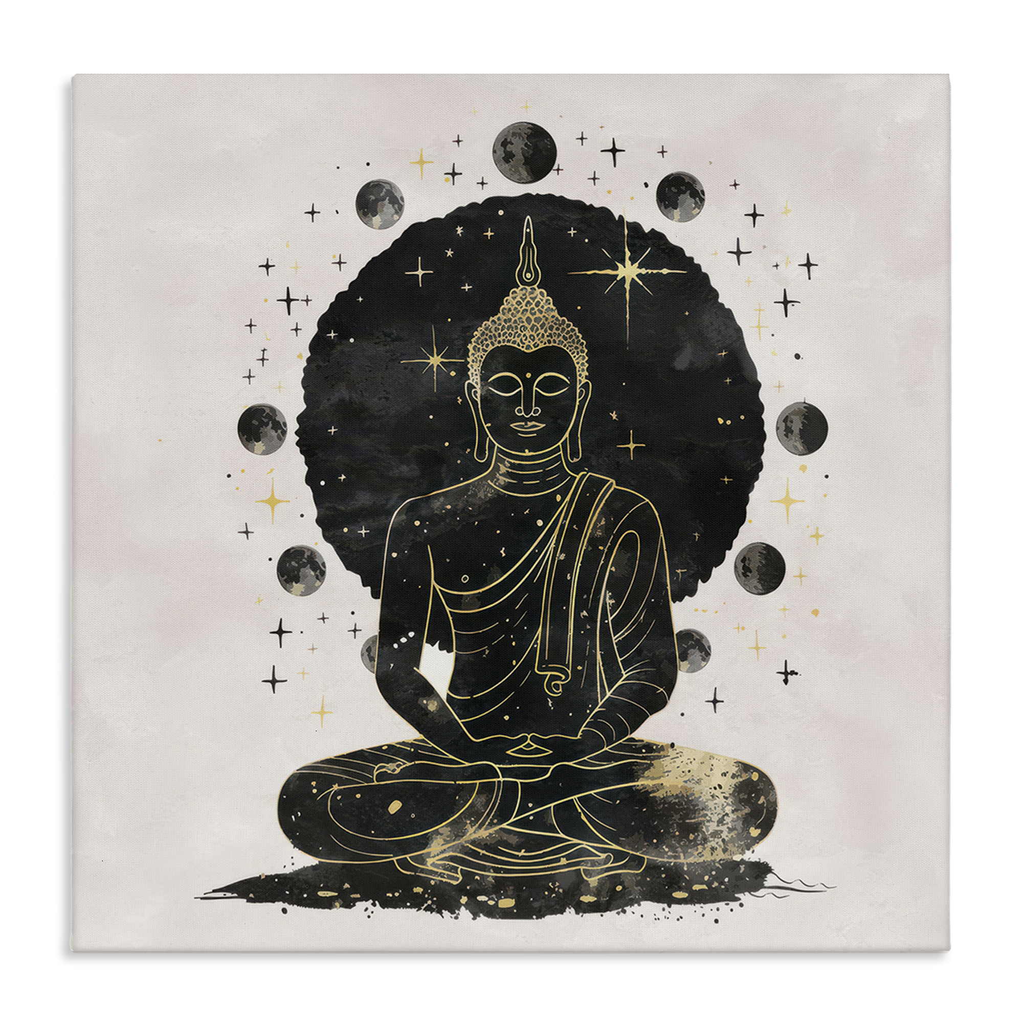 Stupell Industries Gilded Sitting Buddha Religious & Spiritual Painting Wrapped Canvas Art Print Wall Art, 17 x 17