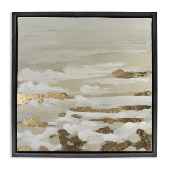 Stupell Industries Gilded Surf Abstract Waves Black Framed Floater Canvas Wall Art design by June Erica Vess, 25 x 25