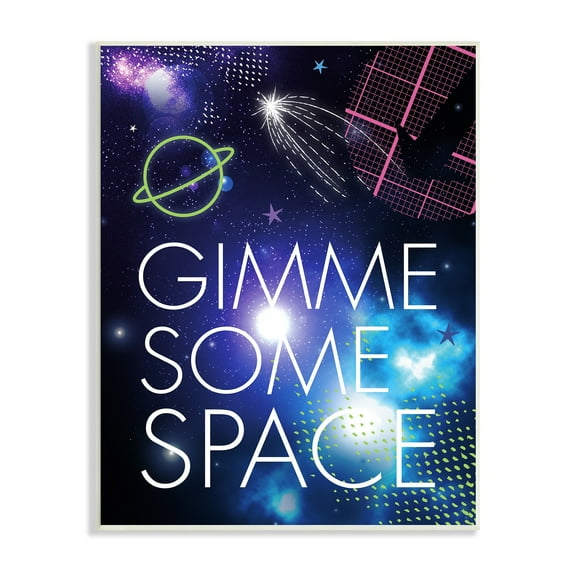 Stupell Industries Gimme Some Space Phrase Patterned Galaxy Stars Wood Wall Art, 13 x 19, Design by Jennifer Ellory