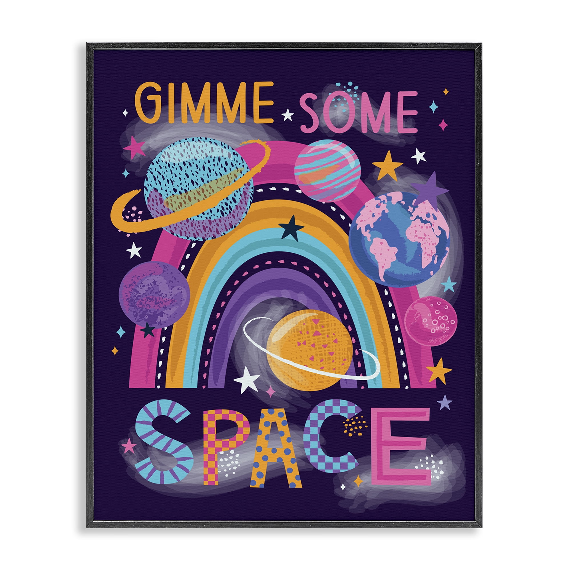 Stupell Industries Gimme Space Planets & Rainbow Astrology & Stars Painting Black Framed Art Print Wall Art, 16 x 20