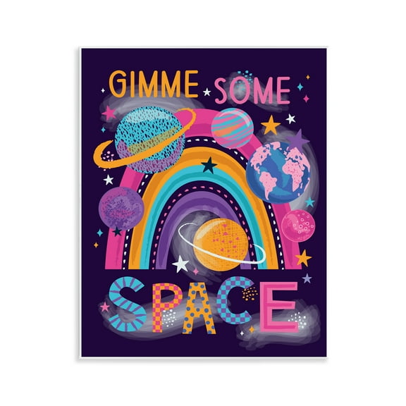 Stupell Industries Gimme Space Planets & Rainbow Astrology & Stars Painting Unframed Art Print Wall Art, 11 x 14