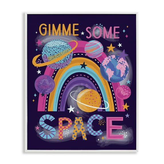 Stupell Industries Gimme Space Planets & Rainbow Astrology & Stars Painting White Framed Art Print Wall Art, 11 x 14
