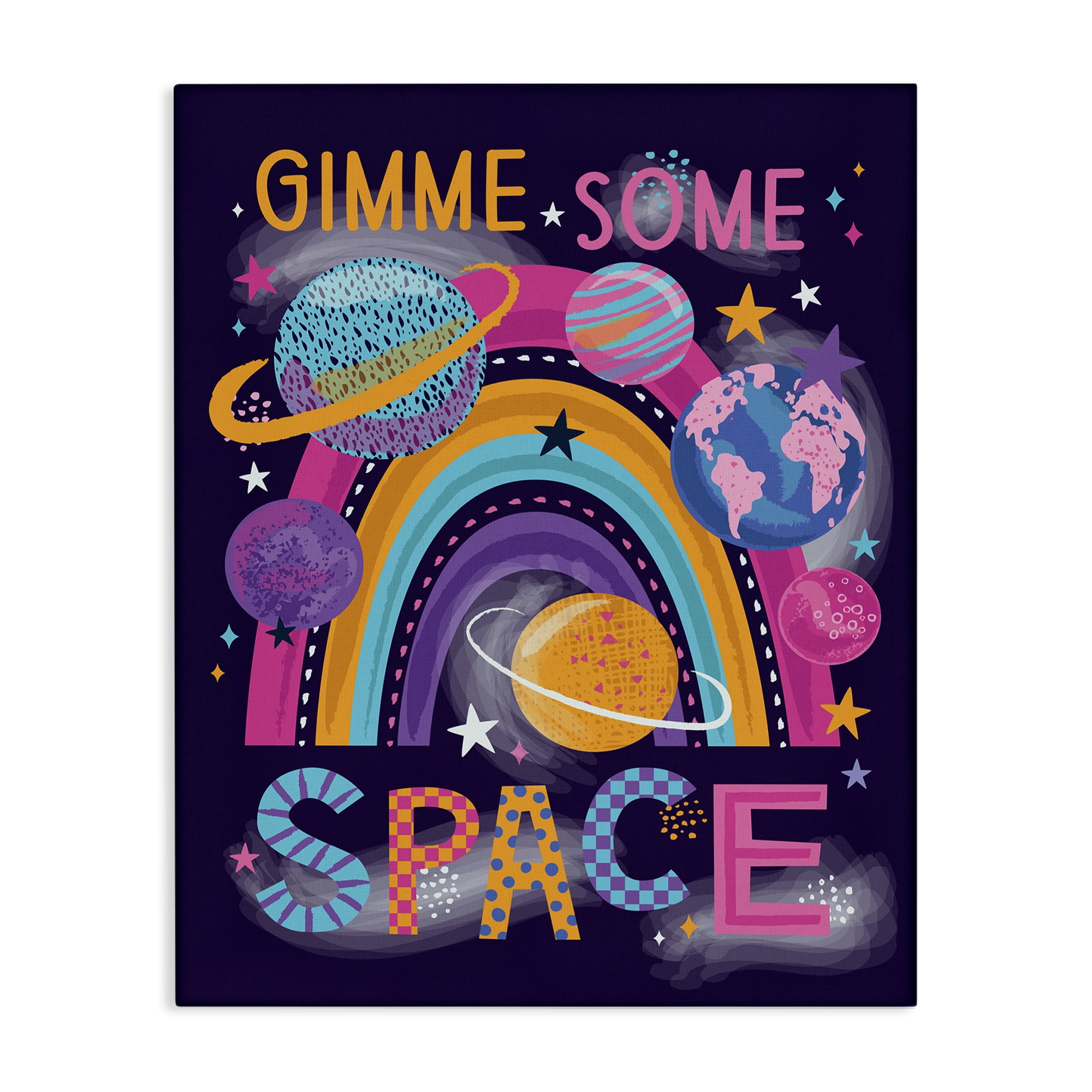 Stupell Industries Gimme Space Planets & Rainbow Astrology & Stars Painting Wrapped Canvas Art Print Wall Art, 16 x 20