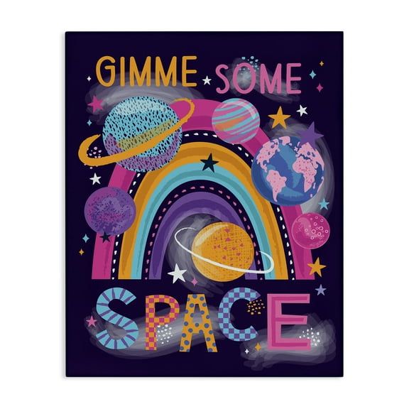 Stupell Industries Gimme Space Planets & Rainbow Astrology & Stars Painting Wrapped Canvas Art Print Wall Art, 24 x 30