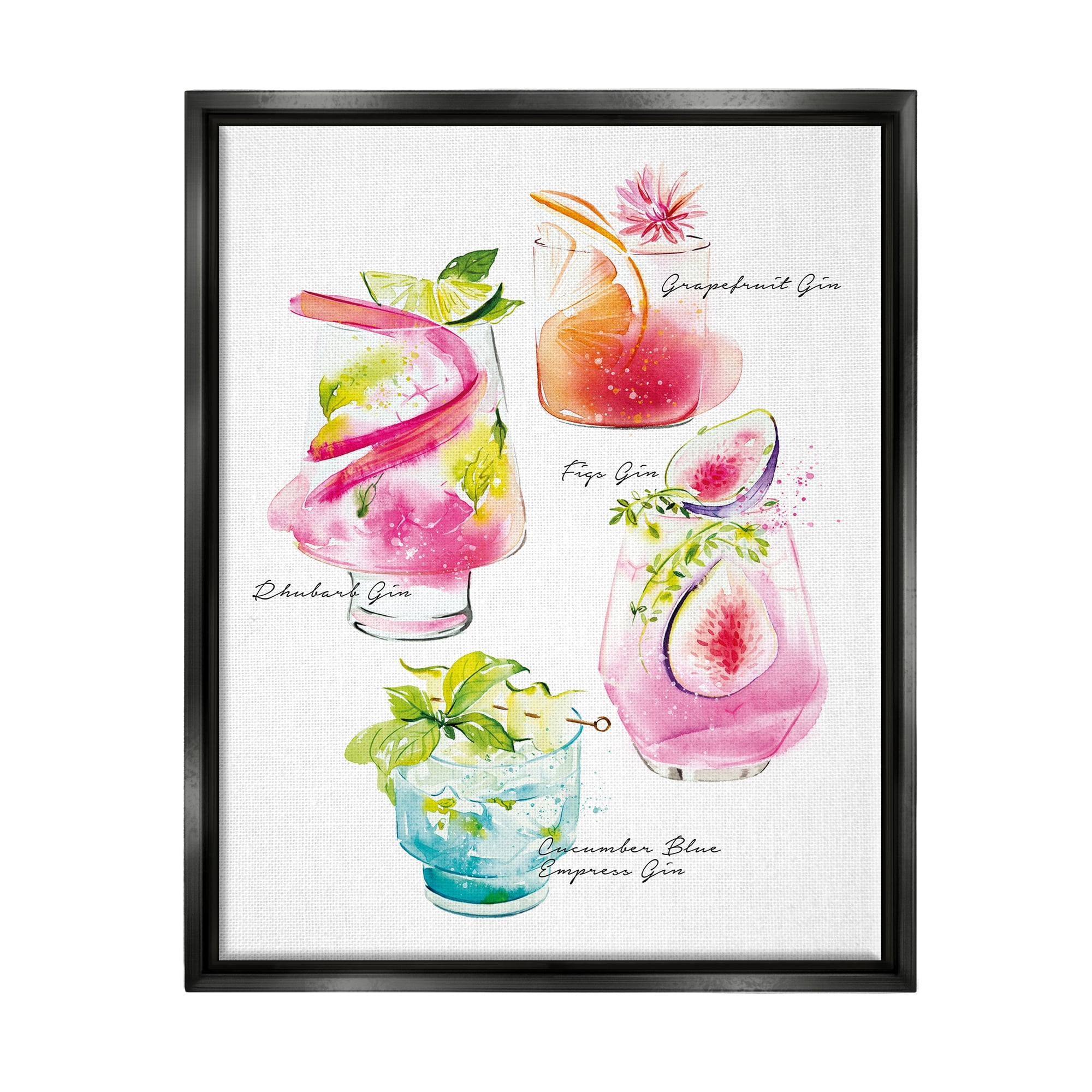 Stupell Industries Gin Cocktail Menu Food & Beverage Painting Black Floater Framed Art Print Wall Art, 17 x 21