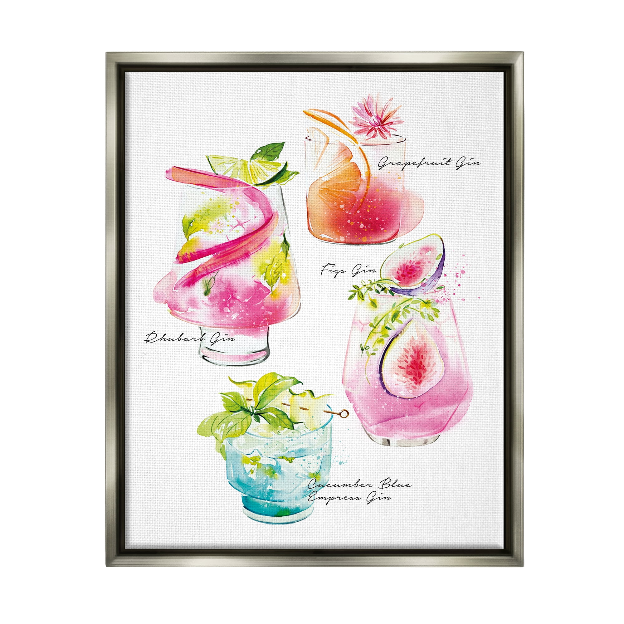 Stupell Industries Gin Cocktail Menu Food & Beverage Painting Gray Floater Framed Art Print Wall Art, 25 x 31