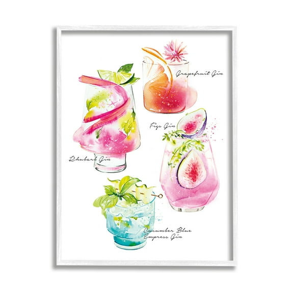 Stupell Industries Gin Cocktail Menu Food & Beverage Painting White Framed Art Print Wall Art, 16 x 20