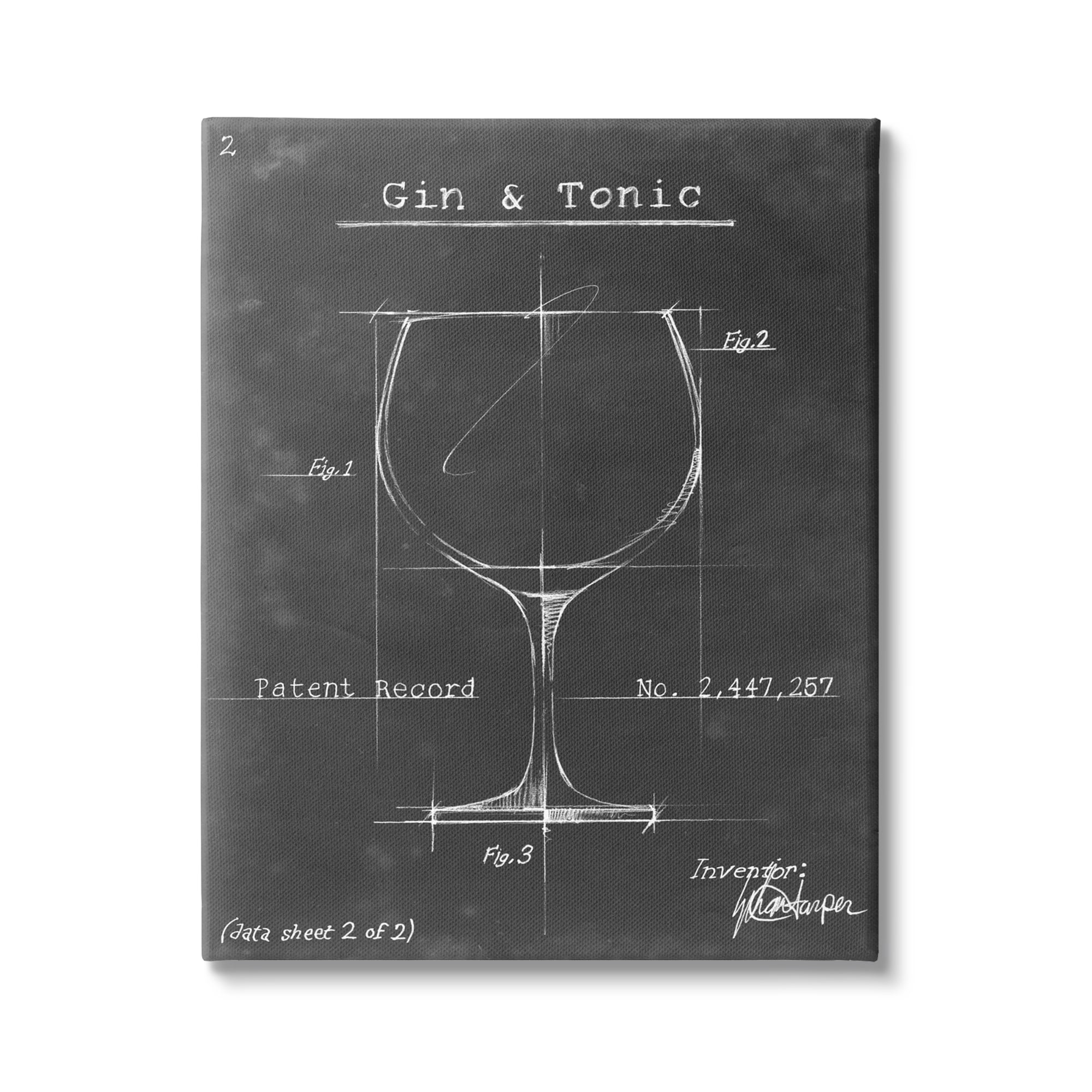 Stupell Industries Gin & Tonic Cocktail Wineglass Blueprint Diagram Design Canvas Wall Art, 24 x 30, Design by Ethan Harper