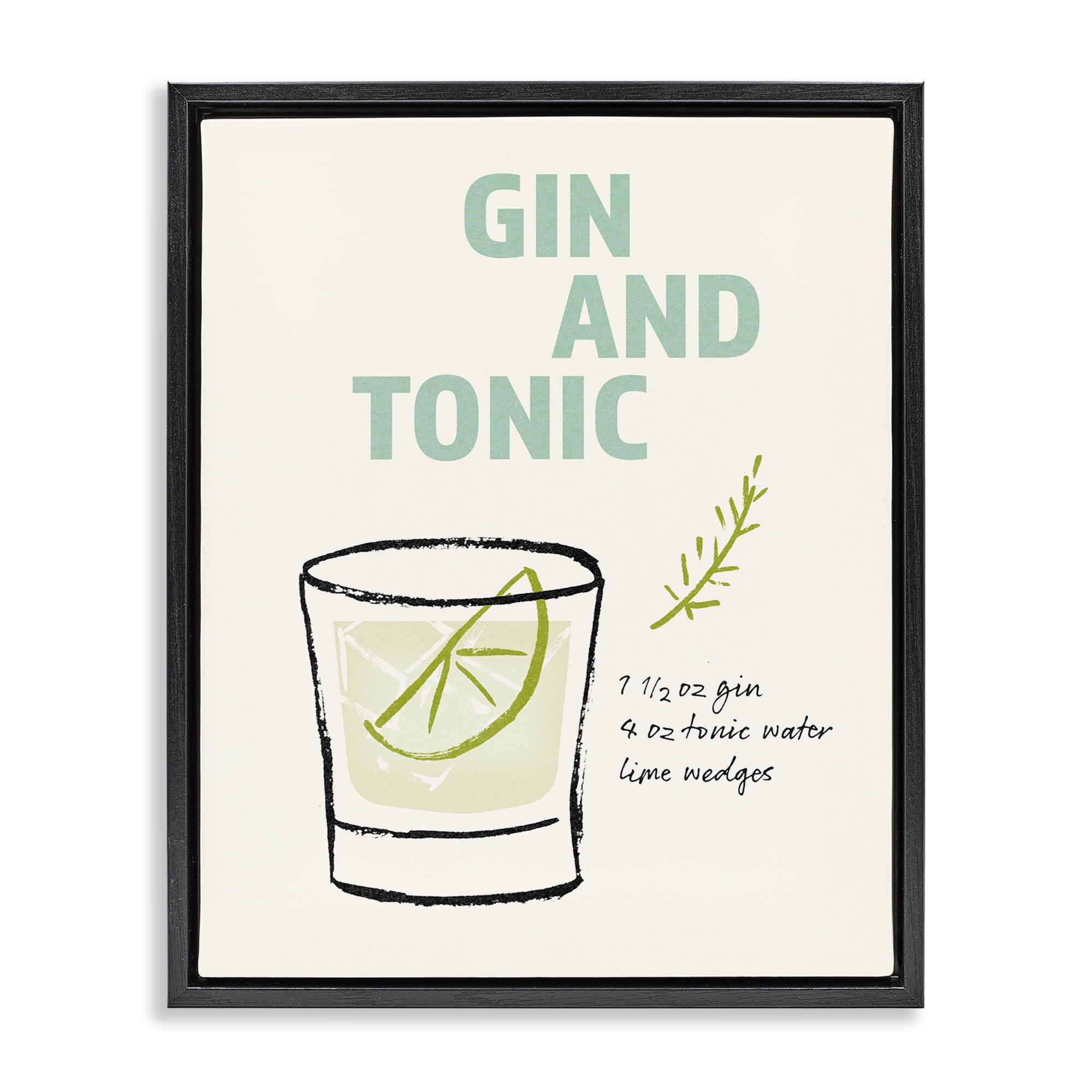 Stupell Industries Gin & Tonic Recipe Food & Beverage Painting Black Floater Framed Art Print Wall Art, 25 x 31