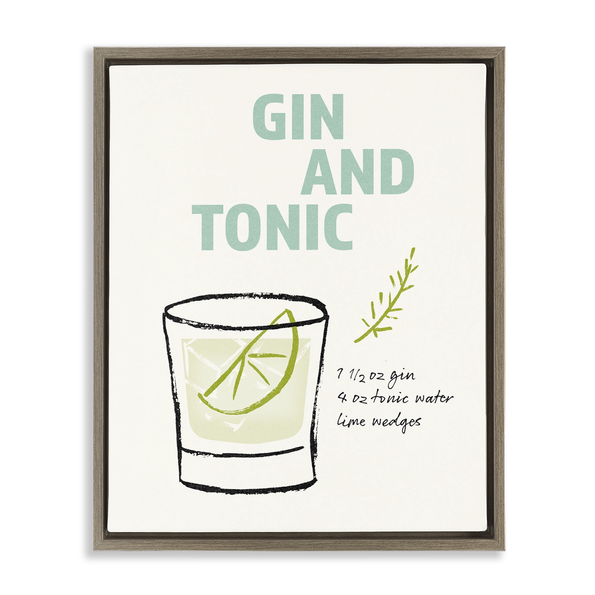 Stupell Industries Gin & Tonic Recipe Food & Beverage Painting Brown Floater Framed Art Print Wall Art, 17 x 21