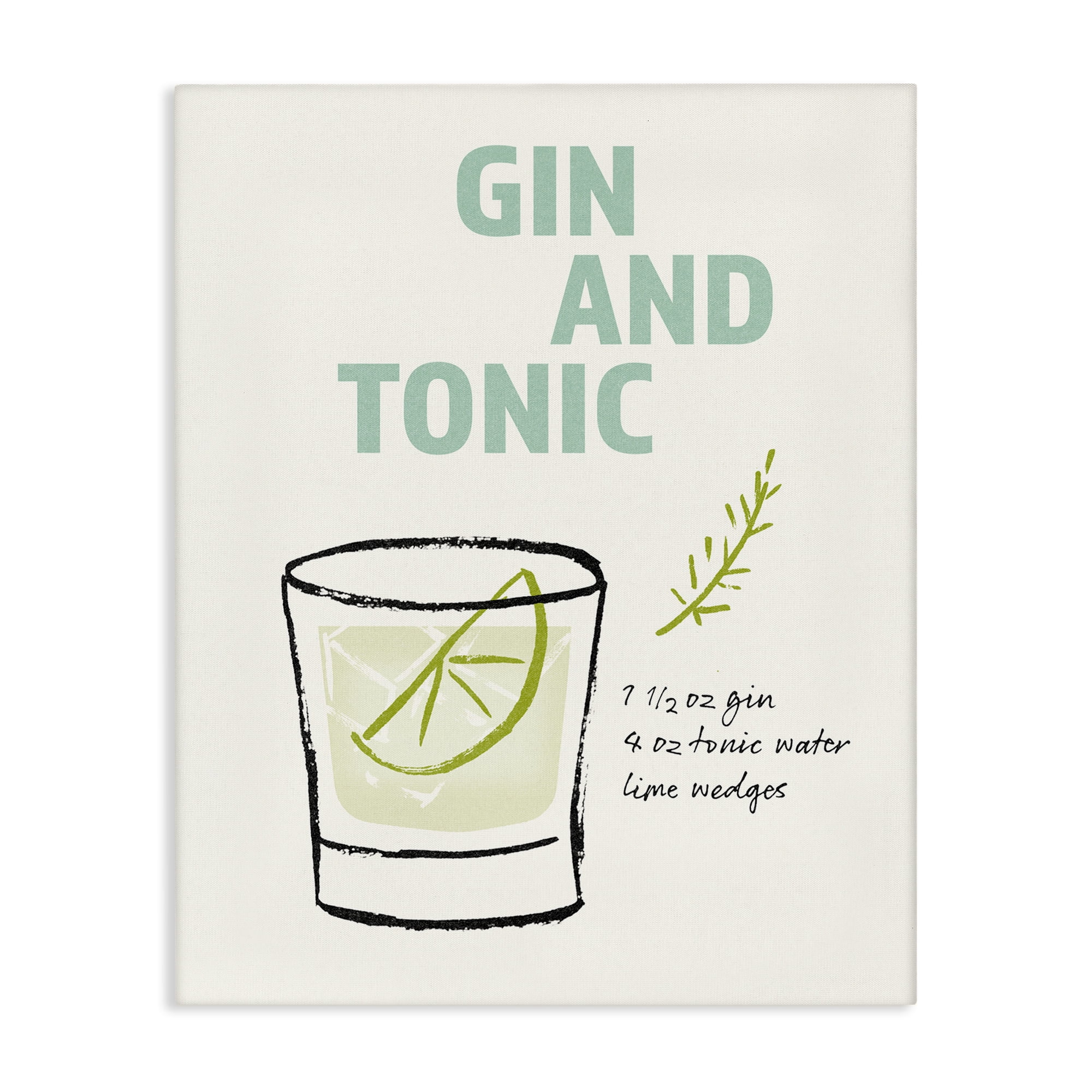 Gin and Tonic Recipe Green and White Canvas Wall Art