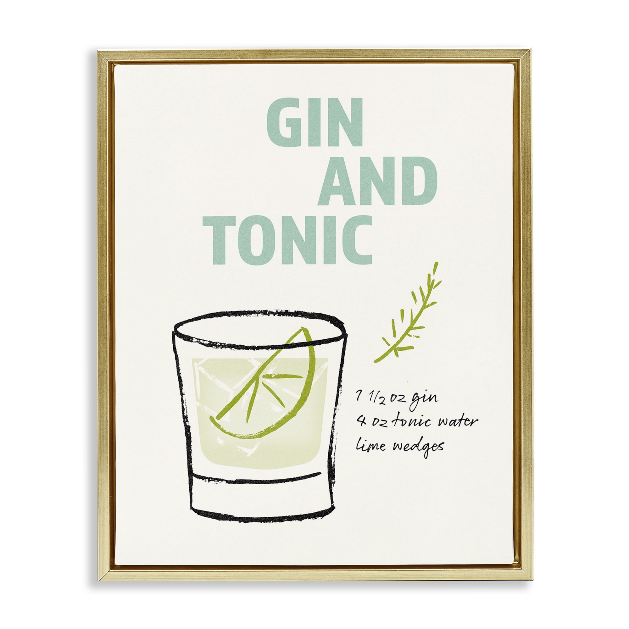 Stupell Industries Gin & Tonic Recipe Food & Beverage Painting Gold Floater Framed Art Print Wall Art, 17 x 21