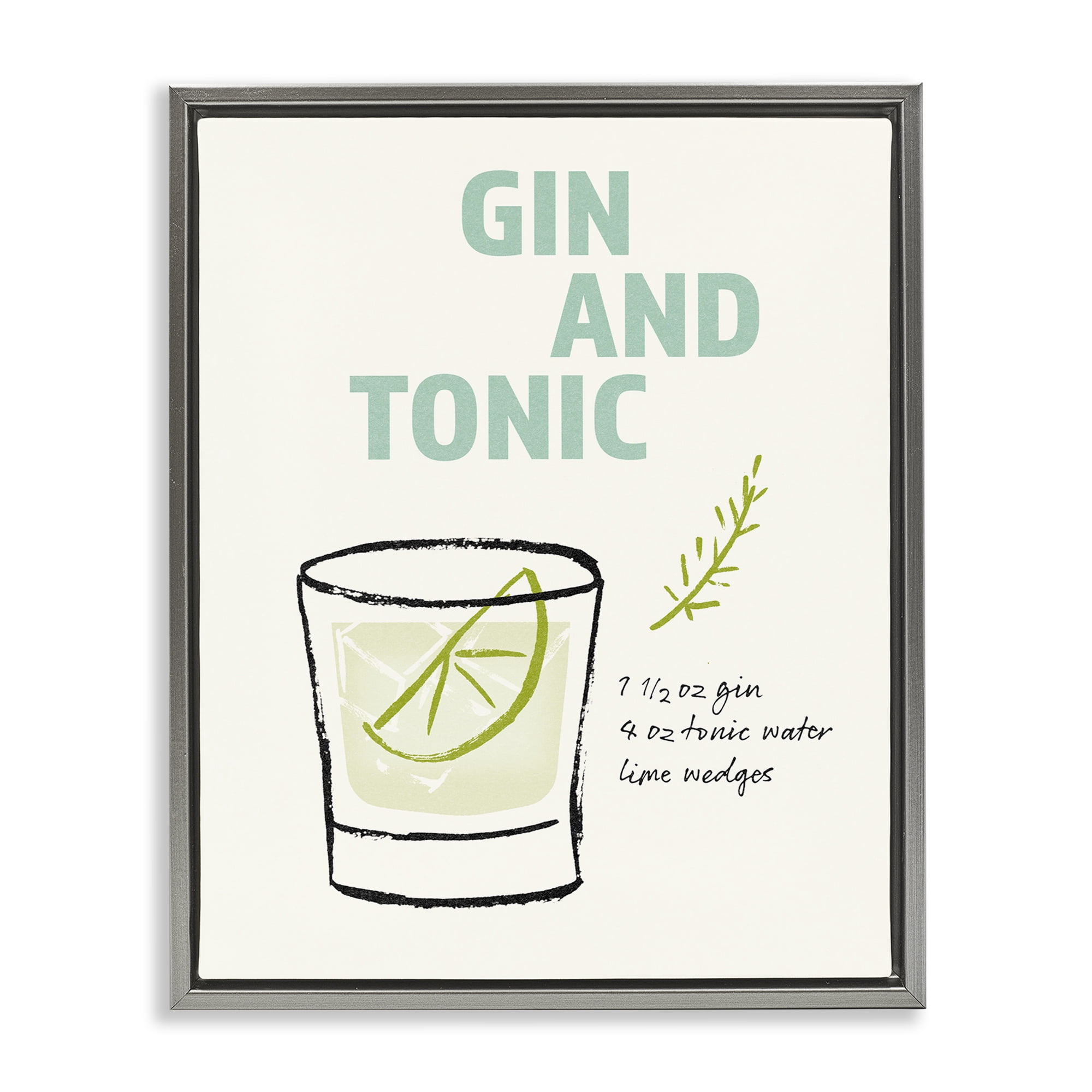 Stupell Industries Gin & Tonic Recipe Food & Beverage Painting Gray Floater Framed Art Print Wall Art, 17 x 21