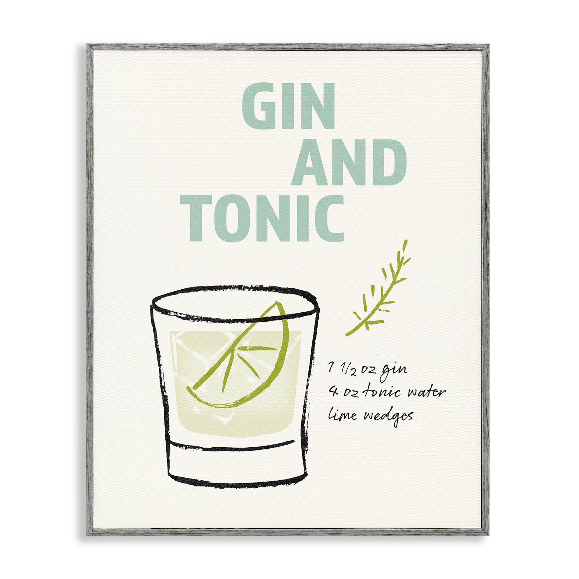 Stupell Industries Gin & Tonic Recipe Food & Beverage Painting Gray Framed Art Print Wall Art, 24 x 30