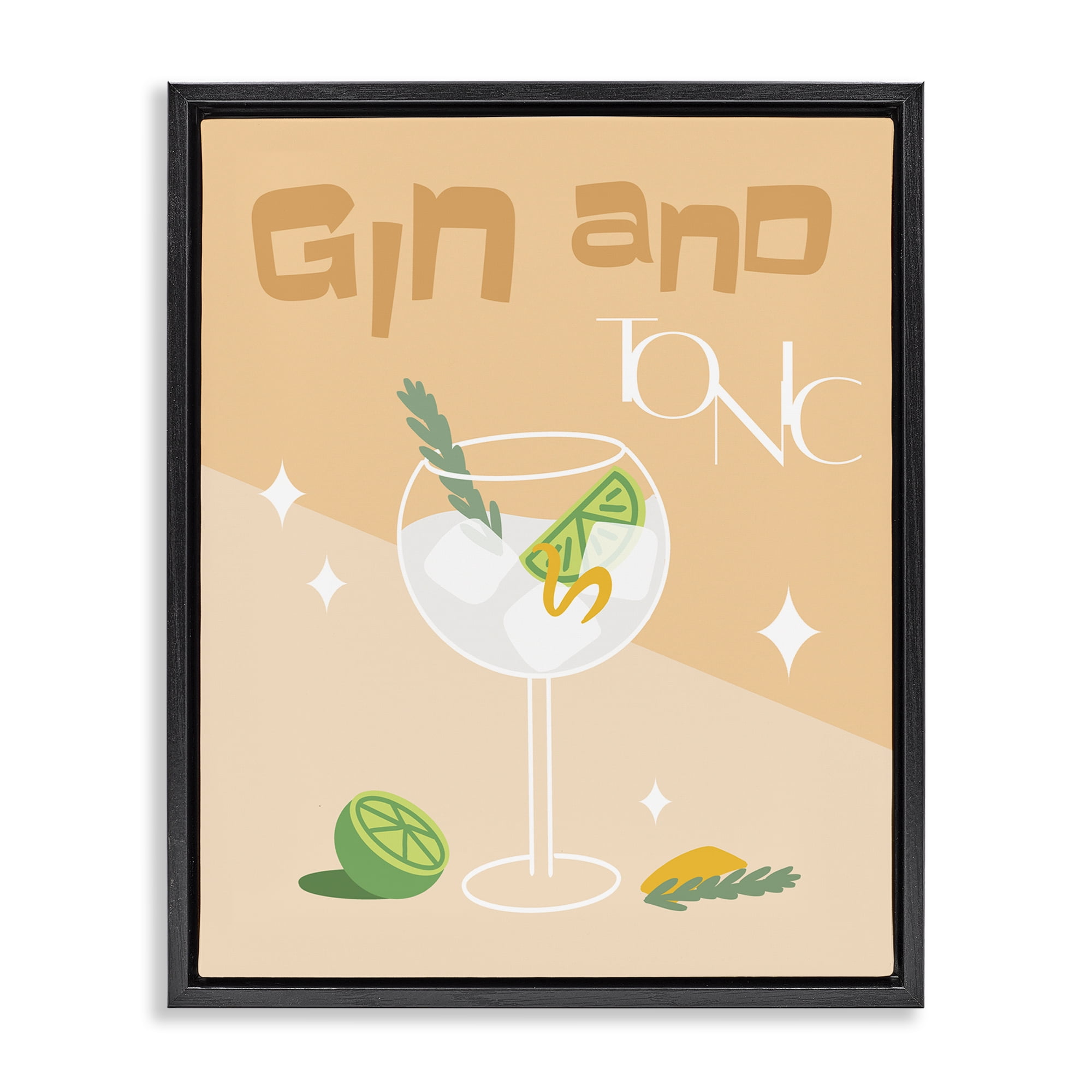 Stupell Industries Gin & Tonic Typography Food & Beverage Painting Black Floater Framed Canvas Art Print Wall Art, 25 x 31