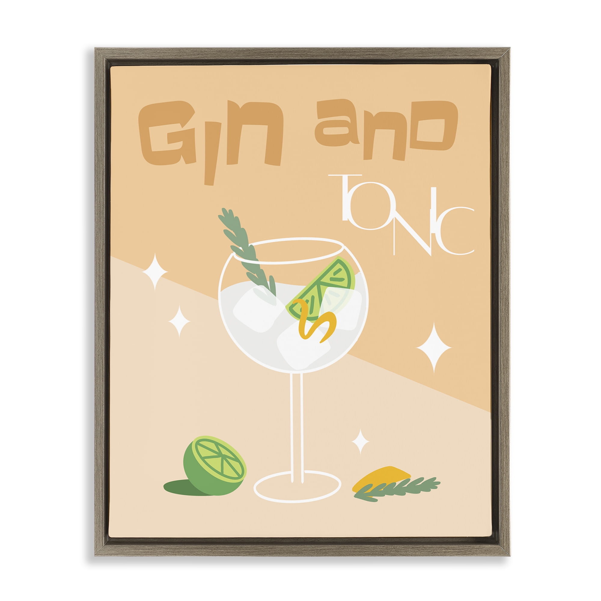 Stupell Industries Gin & Tonic Typography Food & Beverage Painting Brown Floater Framed Canvas Art Print Wall Art, 17 x 21