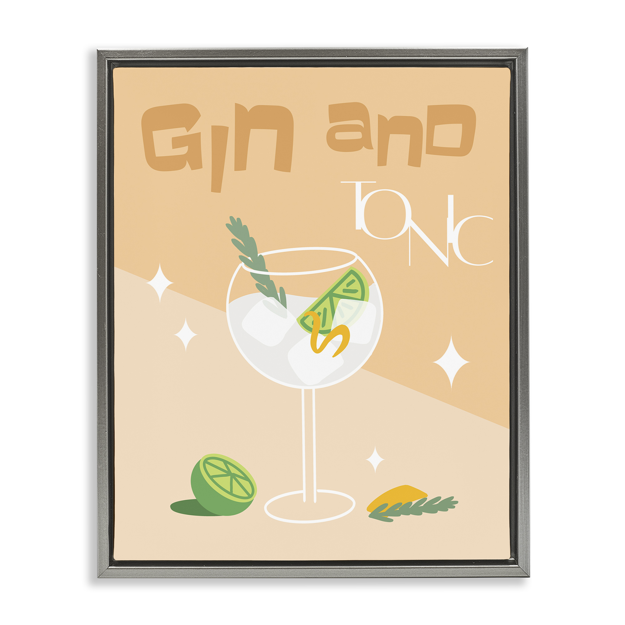 Stupell Industries Gin & Tonic Typography Food & Beverage Painting Gray Floater Framed Canvas Art Print Wall Art, 25 x 31
