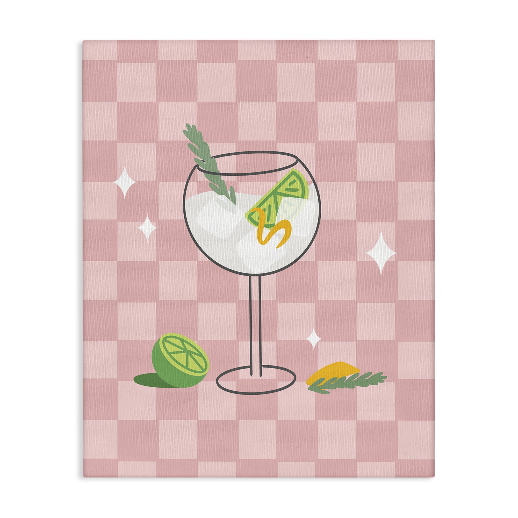 Stupell Industries Gin & Tonic on Checkered Food & Beverage Painting Wrapped Canvas Art Print Wall Art, 16 x 20