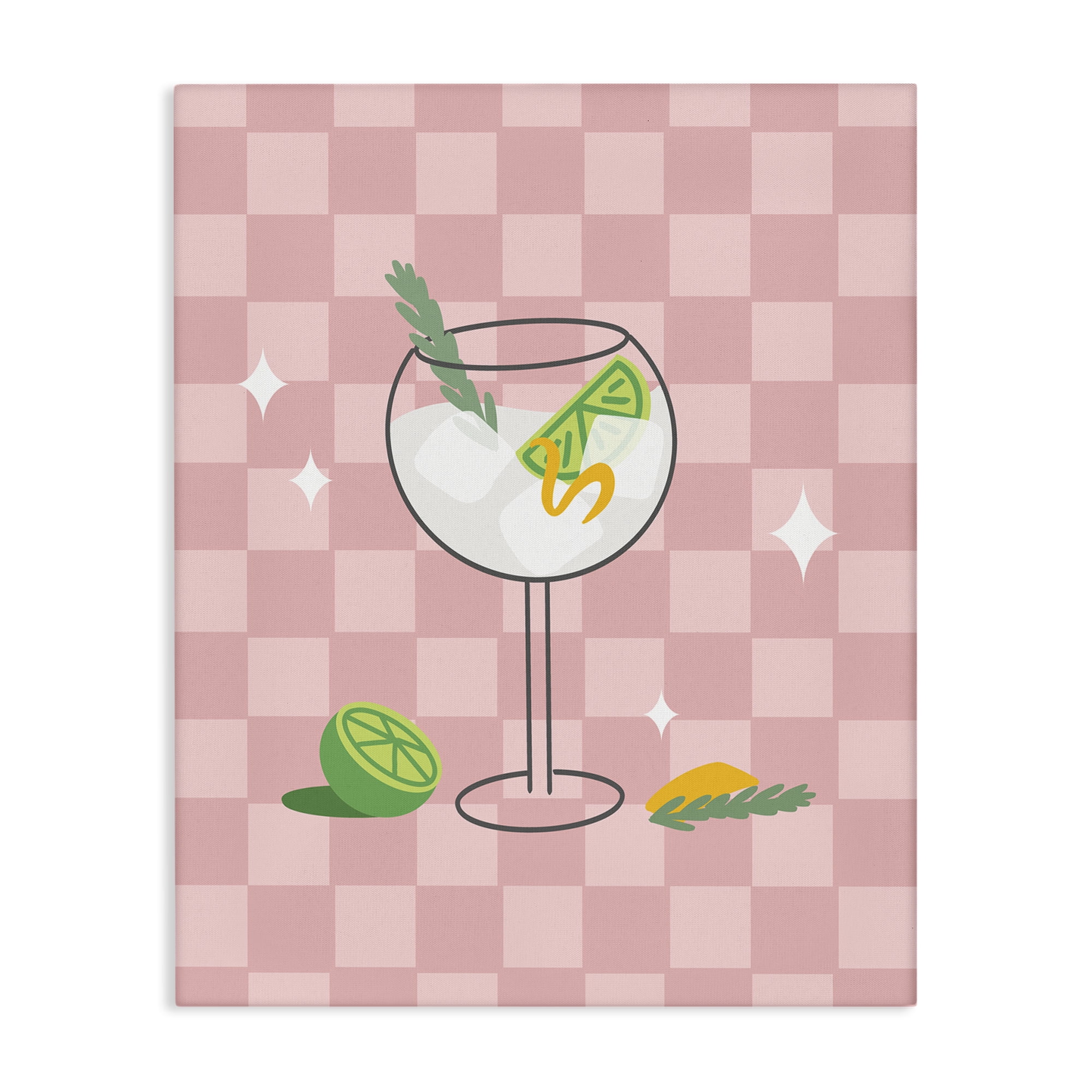 Stupell Industries Gin & Tonic on Checkered Food & Beverage Painting Wrapped Canvas Art Print Wall Art, 24 x 30