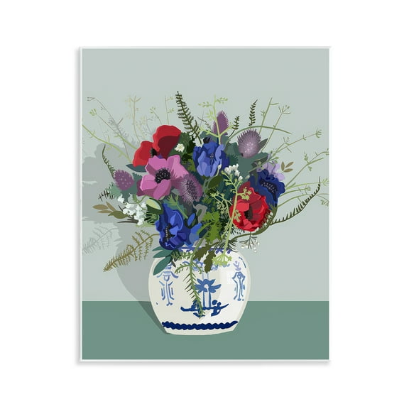 Stupell Industries Ginger Jar & Anemones Plants & Flowers Painting Unframed Art Print Wall Art, 11 x 14