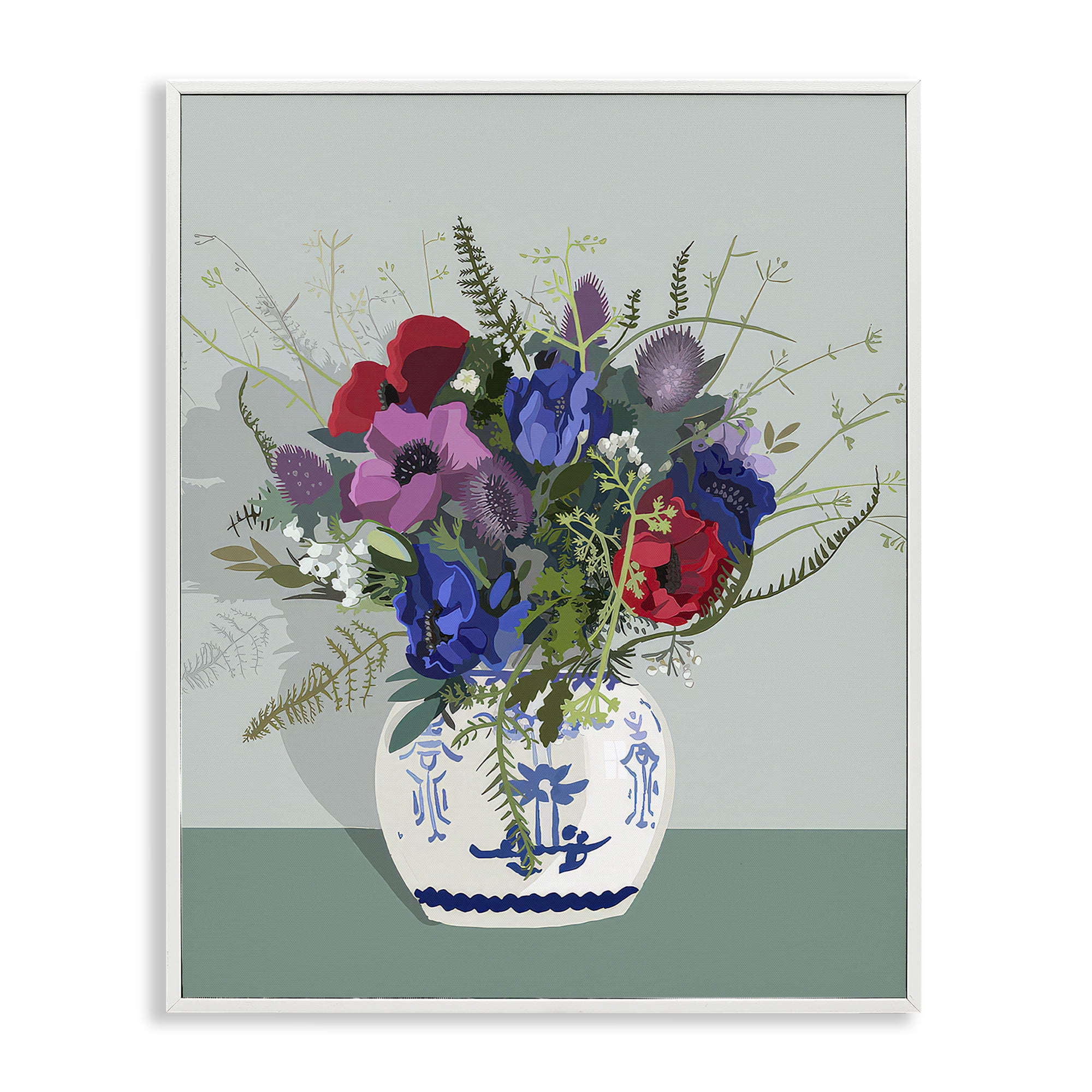 Stupell Industries Ginger Jar & Anemones Plants & Flowers Painting White Framed Art Print Wall Art, 24 x 30