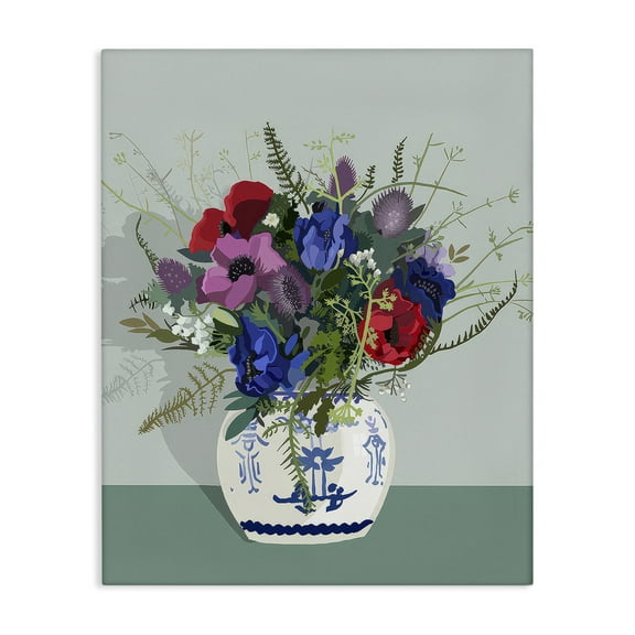 Stupell Industries Ginger Jar & Anemones Plants & Flowers Painting Wrapped Canvas Art Print Wall Art, 16 x 20