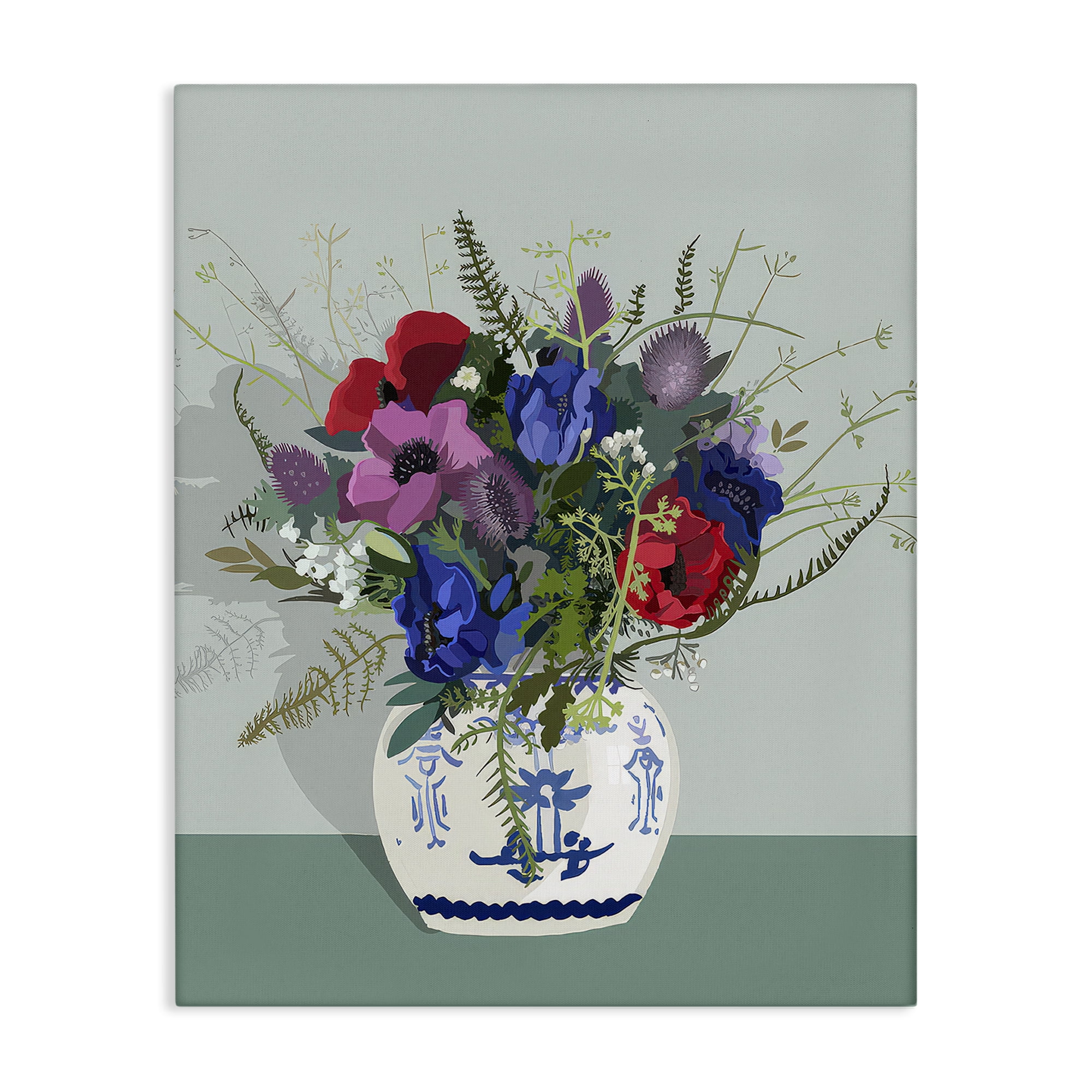 Stupell Industries Ginger Jar & Anemones Plants & Flowers Painting Wrapped Canvas Art Print Wall Art, 36 x 48