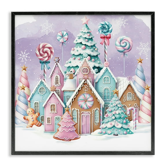 Stupell Industries Gingerbread Candy Town Holiday Painting Black Framed Art Prints Wall Art, 24 x 24