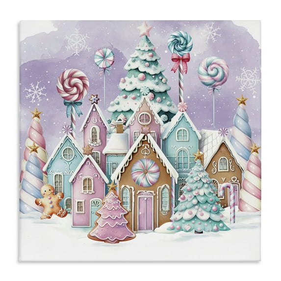 Stupell Industries Gingerbread Candy Town Holiday Painting Gallery Wrapped Canvas Art Prints Wall Art, 17 x 17