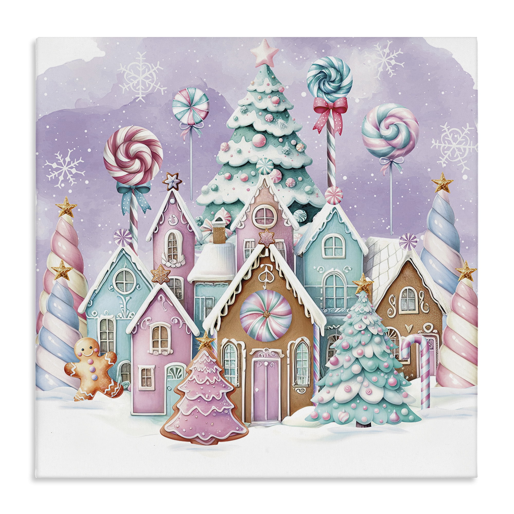 Stupell Industries Gingerbread Candy Town Holiday Painting Gallery Wrapped Canvas Art Prints Wall Art, 24 x 24
