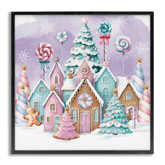 Stupell Industries Gingerbread Candy Town Holiday Painting Gray Framed Art Prints Wall Art, 17 x 17