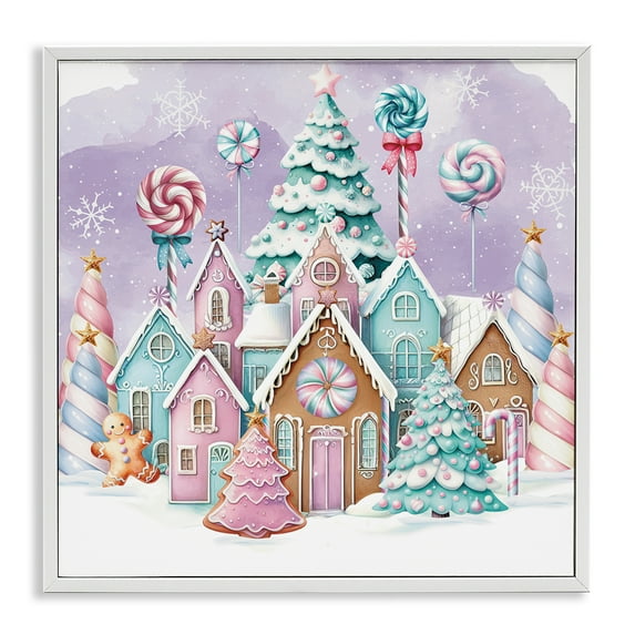 Stupell Industries Gingerbread Candy Town Holiday Painting White Framed Art Prints Wall Art, 12 x 12