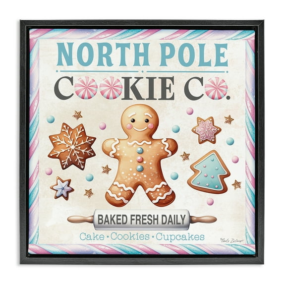 Stupell Industries Gingerbread Cookie Co Holiday Painting Black Floater Framed Canvas Art Prints Wall Art, 18 x 18