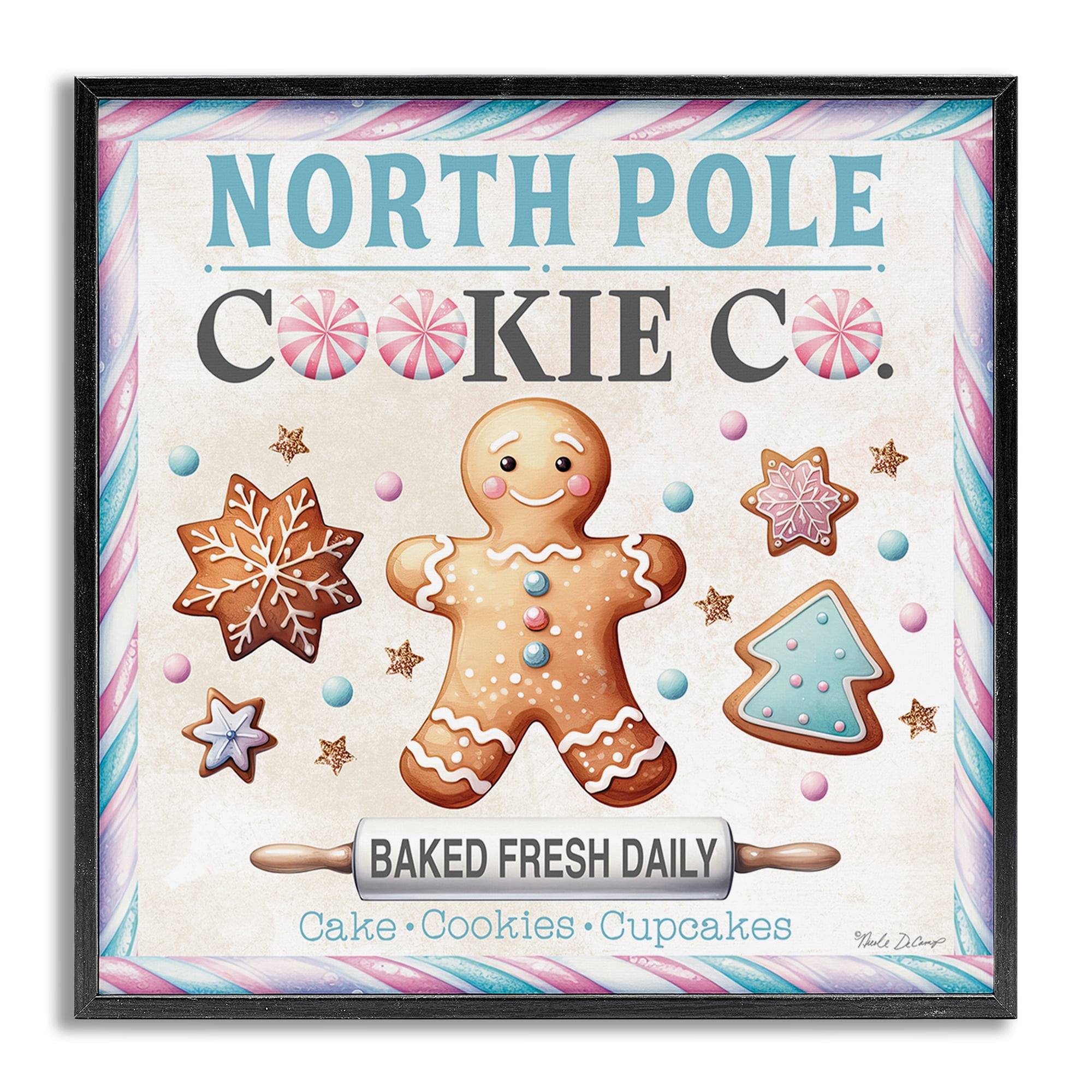 Stupell Industries Gingerbread Cookie Co Holiday Painting Gray Framed Art Prints Wall Art, 17 x 17