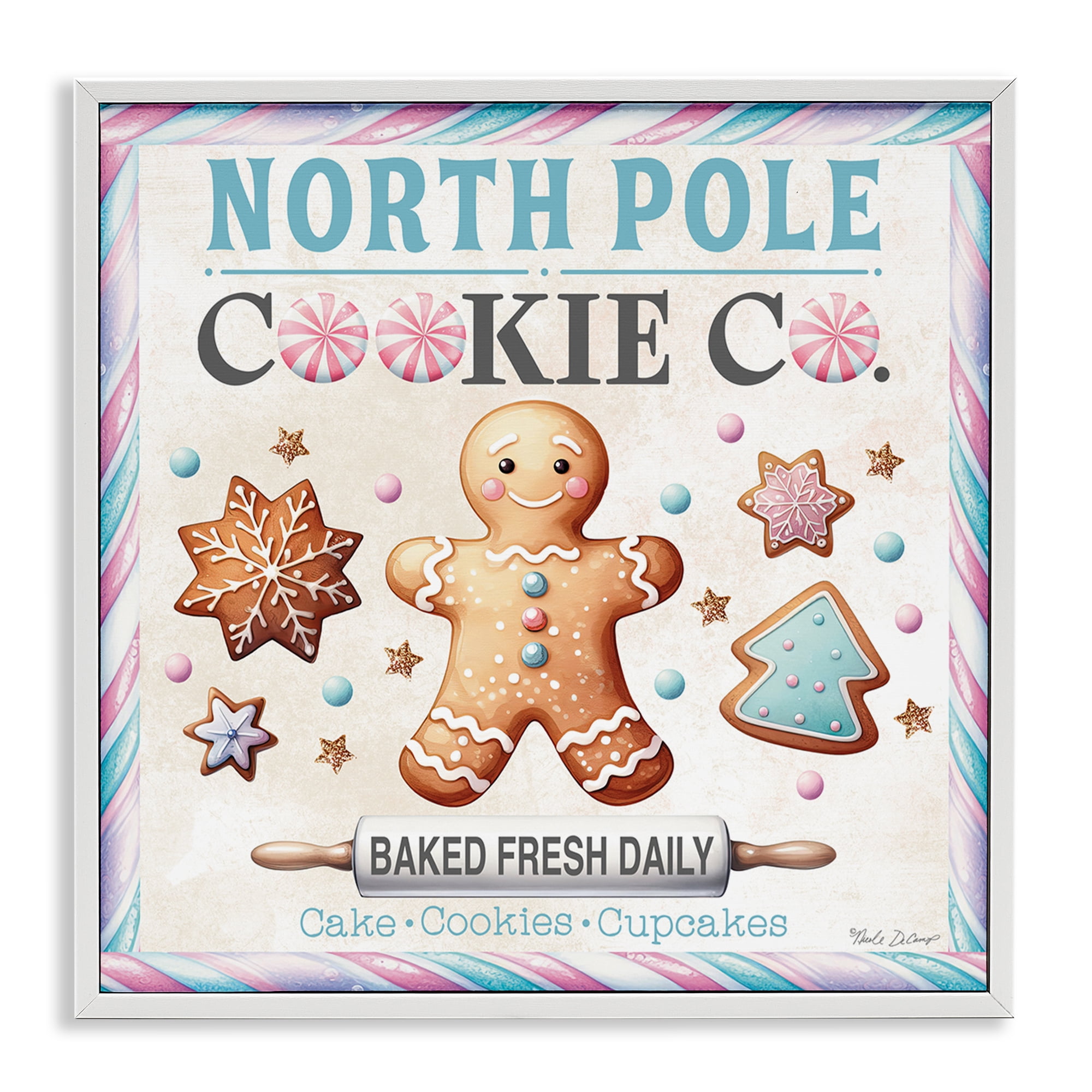 Stupell Industries Gingerbread Cookie Co Holiday Painting White Framed Art Prints Wall Art, 12 x 12