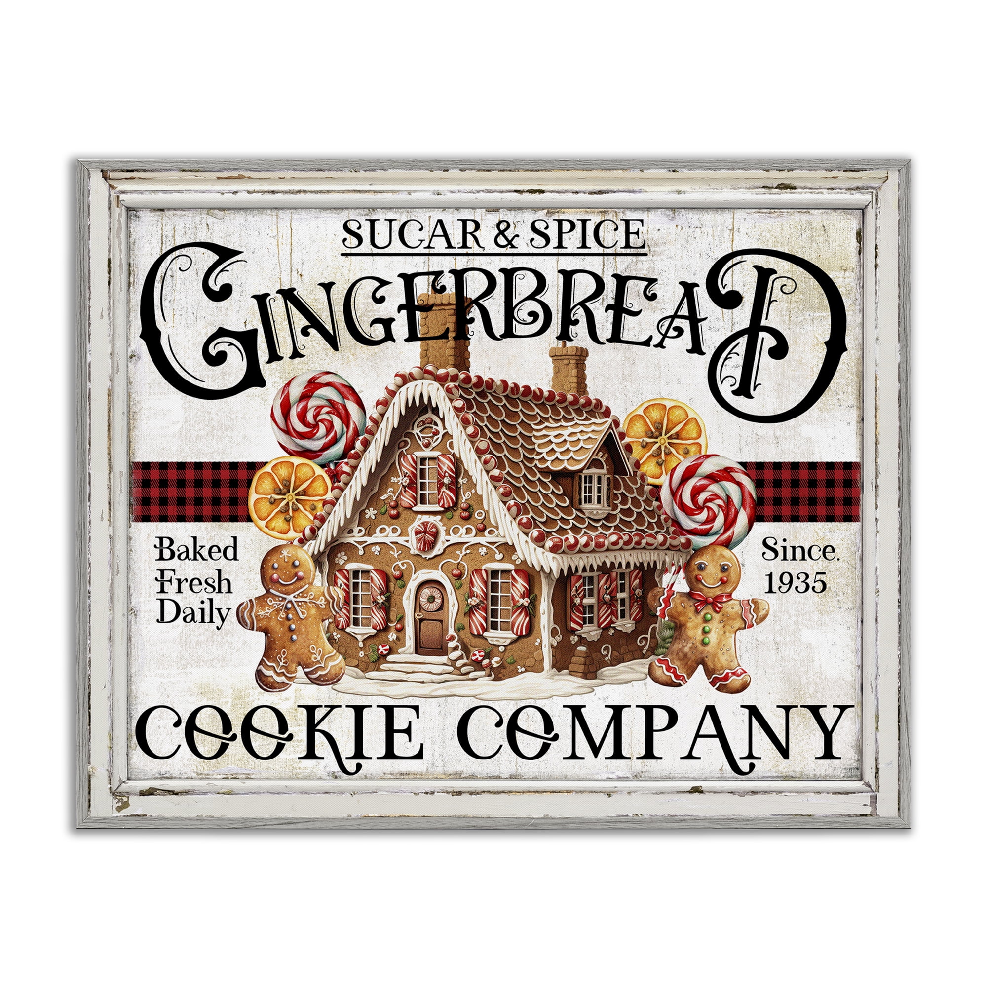 Stupell Industries Gingerbread Vintage Sign Holiday Painting Gray Framed Art Prints Wall Art, 14 x 11