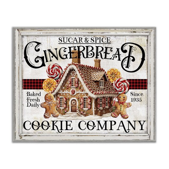 Stupell Industries Gingerbread Vintage Sign Holiday Painting Gray Framed Art Prints Wall Art, 20 x 16
