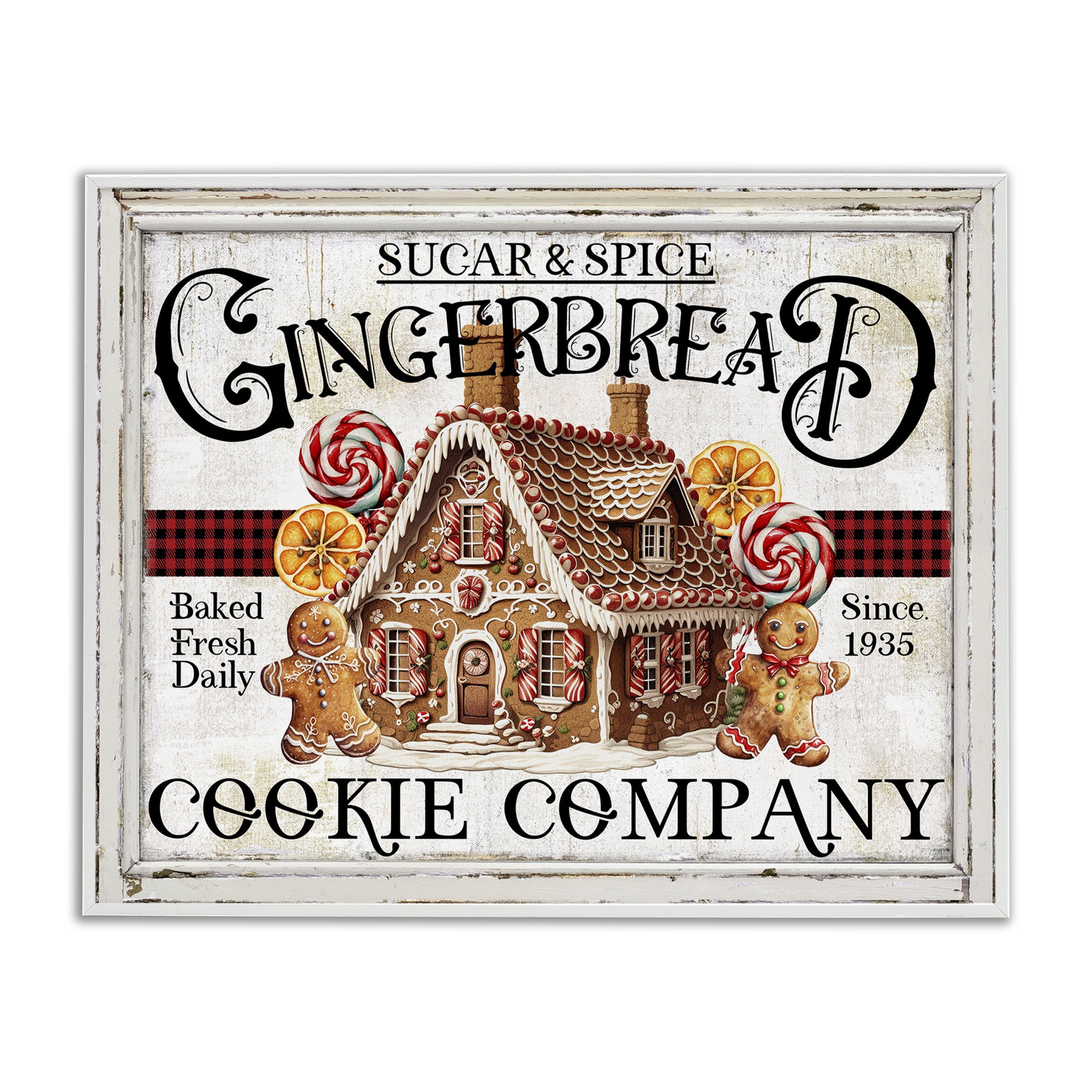 Stupell Industries Gingerbread Vintage Sign Holiday Painting White Framed Art Prints Wall Art, 14 x 11
