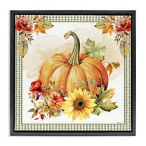 Stupell Industries Gingham Bordered Pumpkin Botanical & Floral Painting Black Floater Framed Canvas Art Prints Wall Art, 18 x 18