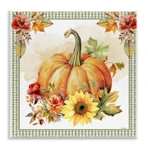 Stupell Industries Gingham Bordered Pumpkin Botanical & Floral Painting Unframed Art Prints Wall Art, 12 x 12