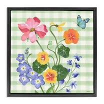 Stupell Industries Gingham Garden Flowers Botanical & Floral Painting Black Floater Framed Canvas Art Print Wall Art, 18 x 18