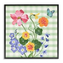 Stupell Industries Gingham Garden Flowers Botanical & Floral Painting Black Framed Art Print Wall Art, 12 x 12