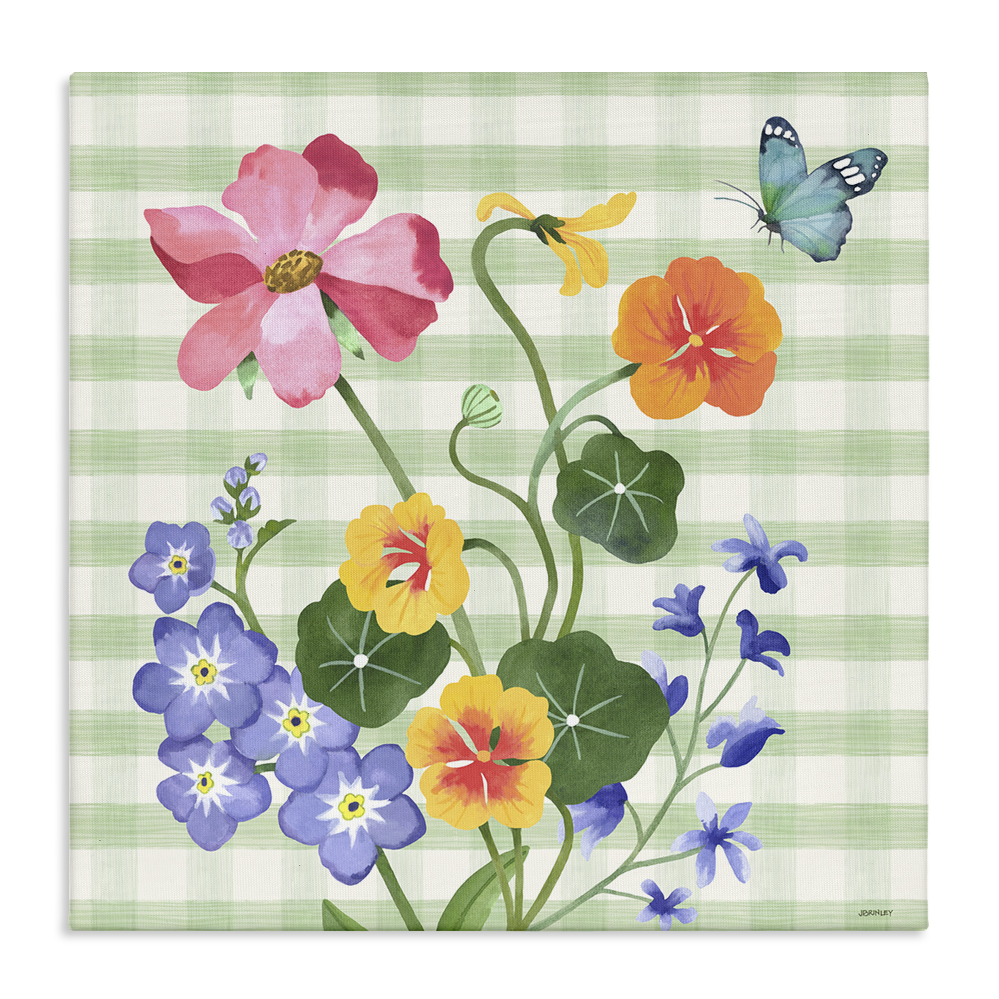 Stupell Industries Gingham Garden Flowers Botanical & Floral Painting Gallery Wrapped Canvas Art Print Wall Art, 36 x 36