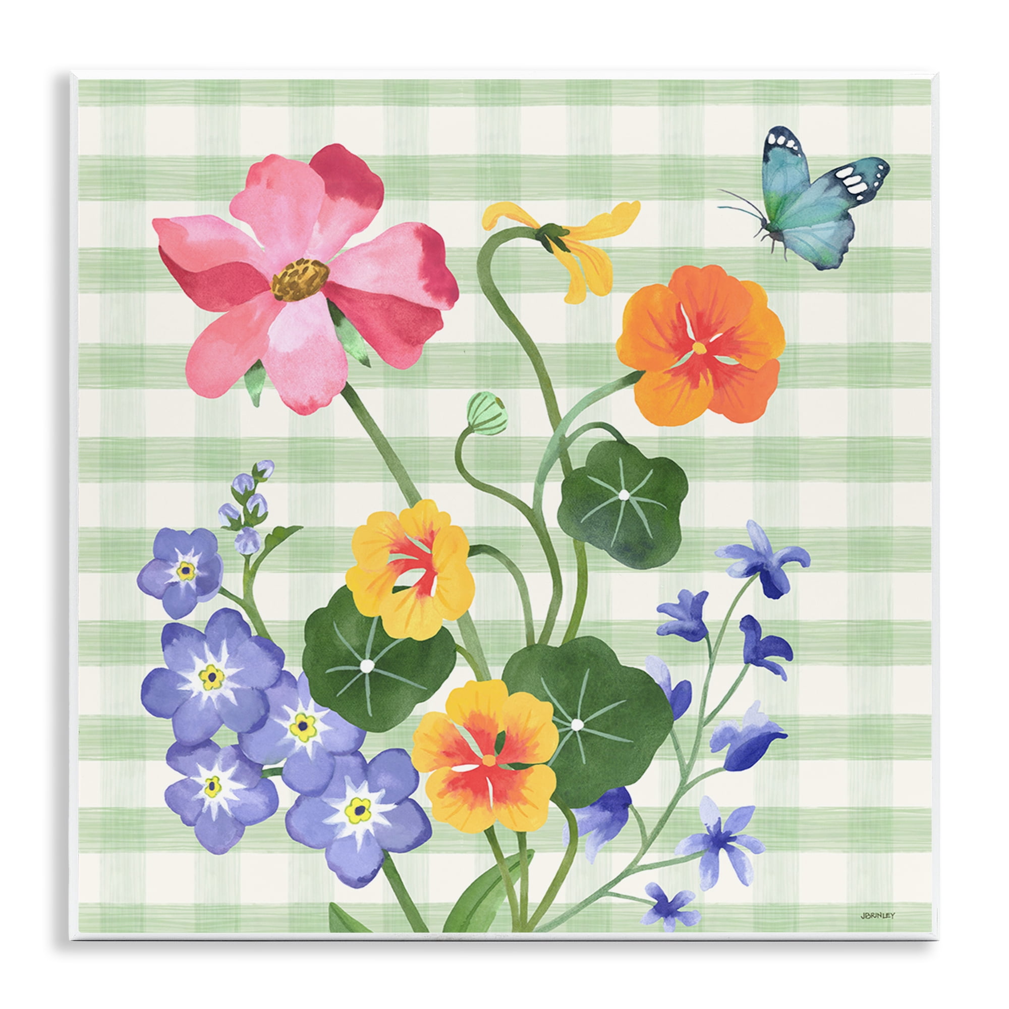 Stupell Industries Gingham Garden Flowers Botanical & Floral Painting Unframed Art Print Wall Art, 12 x 12