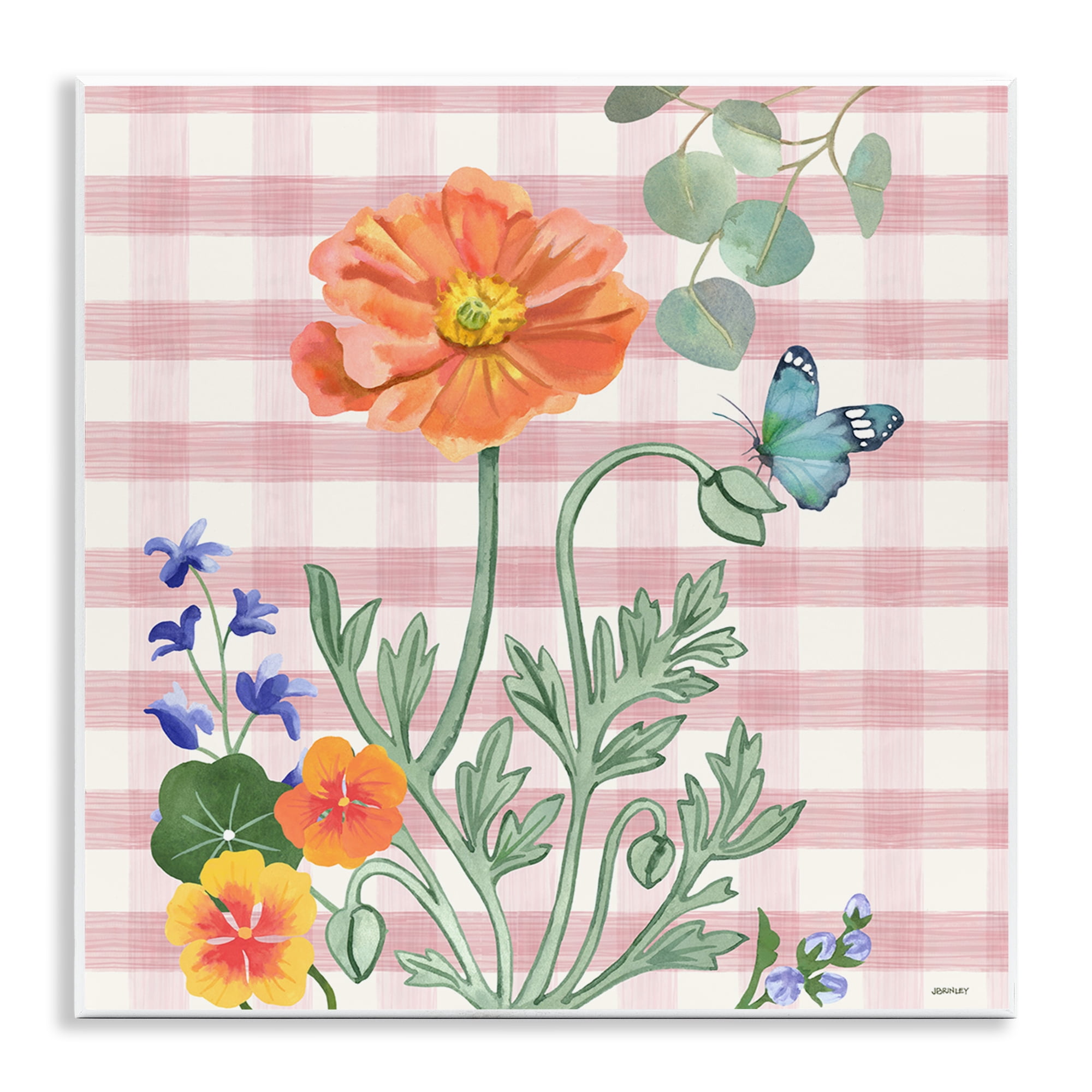 Stupell Industries Gingham Garden Poppy Botanical & Floral Painting Unframed Art Print Wall Art, 12 x 12