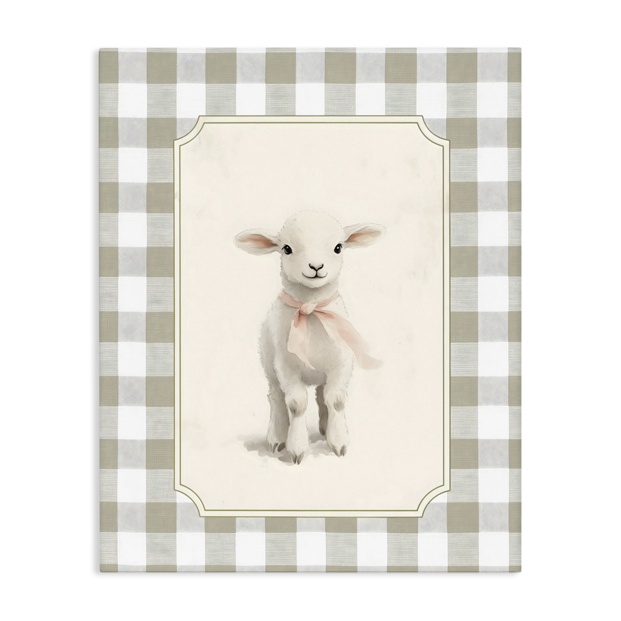 Stupell Industries Gingham Lamb with Pink Ribbon Canvas Wall Art, design by Arlington Prints