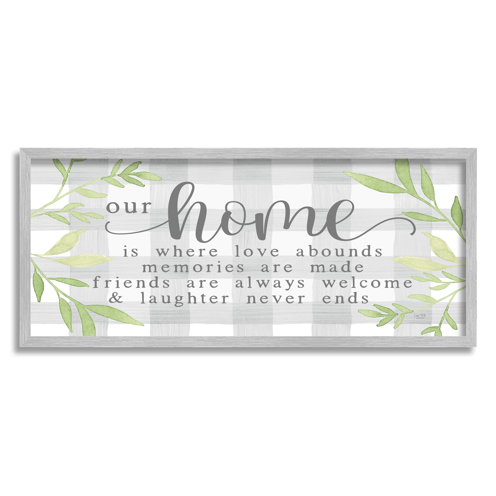 Stupell Industries Gingham Our Home Phrase Botanical & Floral Painting Gray Framed Art Print Wall Art, 30 x 13