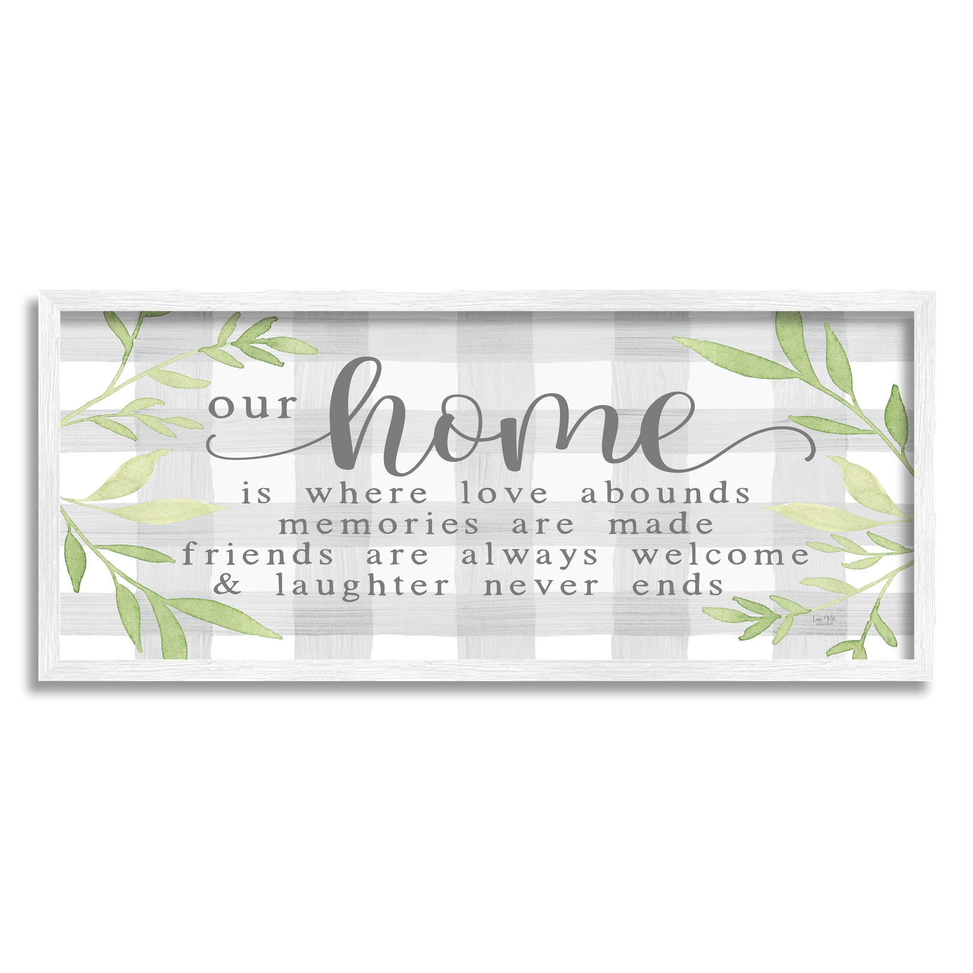 Stupell Industries Gingham Our Home Phrase Botanical & Floral Painting White Framed Art Print Wall Art, 30 x 13